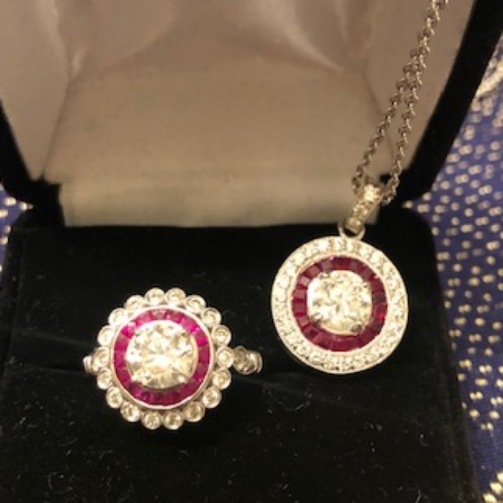 Fine Jewelry, Diamond & Ruby Ring and Pendant Set